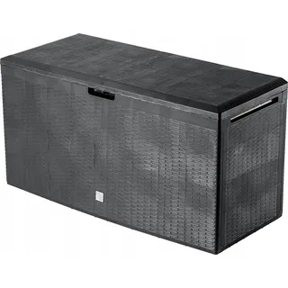 Kadax Gartenkiste, 114x47x59,4cm Aufbewahrungsbox aus Kunststoff, 290L Gartentruhe mit Griffen und Verschluss, Gartenbox für Aufbewahrung von Kissen (290L, Anthrazit)