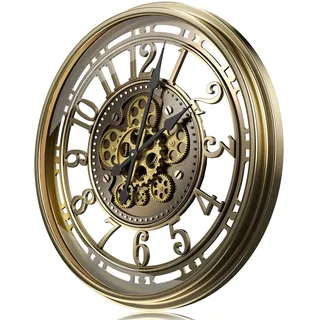TOKTEKK Wanduhr Große 53cm mit Bewegliche Zahnrad, Vintage Retro Industriell Metall Wanduhr Romische Zahlen für Zimmer Zuhause KüChe Schlafzimmer Büro Schule (Retro Bronze)