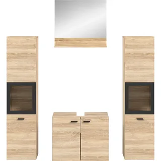 WELLTIME »Tampa, Breite 137cm, 4-teilig«, (4 St.), Waschbeckenunterschrank, Spiegel, Hochschrank