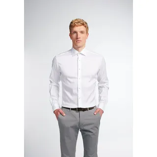 Langarmhemd ETERNA "SLIM FIT", Herren, Gr. 41, Normalgrößen, weiß, Twill, 4% Elasthan, 26% Polyamid, 70% Lyocell, schmal, Manschette, Hemden Langarmhemd, EASY IRON (bügelleicht)