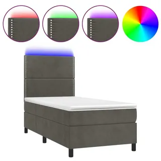 vidaXL Boxspringbett mit Matratze & LED Dunkelgrau 90x200 cm Samt - Grau