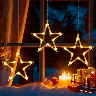 Ulinek 3 Sterne LED Lichterkette Fenster mit Batteriebetrieb