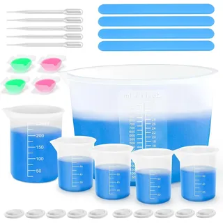 Anhow 29er Messbecher Epoxidharz, Silikonbecher Set Skala Mischbecher 1000ml/250ml/100ml mit Rührstäbchen für DIY, Basteln, Labor, Küche