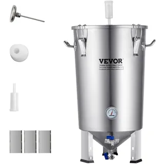 Vevor Bierbrauanlage Bierbraugerät Edelstahl 30 L Bierfermenter, Braueimer-Fermenter zum Brauen, Heimbrauzubehör mit Sockel, Kessel-Suppentopf inkl. Deckel, Griff, Ventil, Zapfhahn