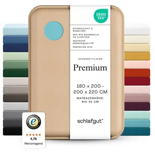 schlafgut Premium Spannbettlaken 180x200 cm Bio-Baumwolle, Petrol Mid | Bettlaken, Spannbetttuch 200x200, 200x220 cm, Petrol, Mako Zwirn-Jersey 220 g/m2, bis 35 cm Steg, blickdicht, Made in Green