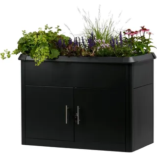 dobar® XL Hochbeet aus Metall mit Unterschrank - erhöhtes Pflanzbeet mit Schneckenrand 125 L - Pflanzkasten mit integriertem Geräteschrank - 107 x 58 x 78 cm - Anthrazit