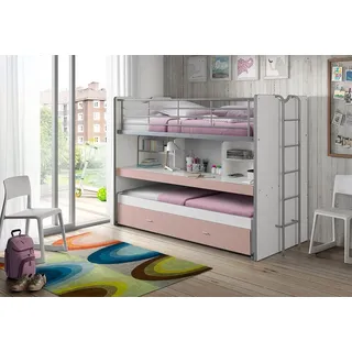 Vipack Hochbett Bonny 90 x 200 cm Holz MDF weiß rosa