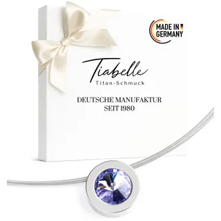 TIABELLE – Collier LARA aus Titan mit funkelndem Swarovski® Kristall – Silberfarbene Kette für Damen – allergenfrei & hautverträglich – Handmade in Germany (L=45cm | 15,9mm ø | Tanzanite)
