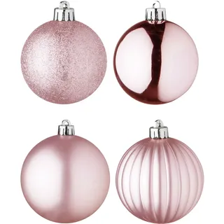 Well Home 100er Set Weihnachtskugeln Rosa in PET-Rohr mit verschiedenen Designs und Ausführungen