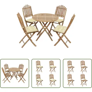 The Living Store 5-tlg. Garten-Essgruppe mit Kissen Klappbar Bambus - Creme