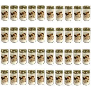 40er Set Grablicht Weiss mit Deckel Grabkerzen mit Engel Motiv Friedhofskerzen Grablichtkerze Trauerlicht Gedenkkerze Grabdekoration Grabdeko