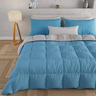 PETTI Artigiani Italiani – Warme Winterbettdecke 160x260 cm, Zweifarbig Hellblau/Grau, Weiche Mikrofaser-Wendedecke 300 g/m2, Für Einzelbett, Atmungsaktive Steppdecke, Made in Italy