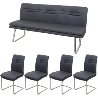Mendler Esszimmer-Set HWC-H70, Esszimmergruppe Sitzgruppe Esszimmergarnitur, Stoff/Textil Edelstahl gebürstet ~ dunkelgrau 180cm