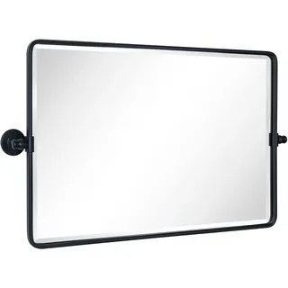 TEHOME 50,8 x 84,8 cm horizontaler Badezimmerspiegel mit schwarzem Metallrahmen, abgerundet, schwenkbar, rechteckig, kippbar, abgeschrägte Schminkspiegel für Wand