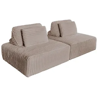 Kawola Modulsofa Wiolo Soft 2 Module 2 Kissen Taupe Cord , Kunststoff , Echtholz , Füllung: Schaumstoff , 222x84x111 cm , Wohnzimmer, Sofas & Couches, Sofas
