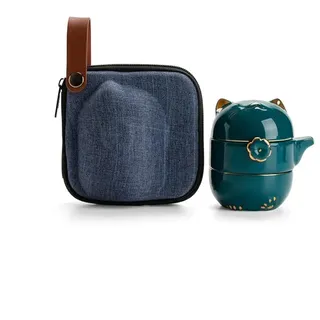 RORA Reise-Tee-Set mit tragbarer Tasche, Kung-Fu-Teekannen-Set, handgefertigt, Keramik, All-in-One-Teekanne, 1 Kanne, 2 Tassen, geeignet für Reisen, Büro und Zuhause (grün)