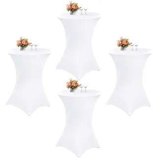 Showgeous 4 Packungen Stretch Stehtisch Husse für Bistrotisch Ø 80-85 cm Stehtischhussen, Verstärkung im Fußbereich, Stretch-Husse Weiß Hussen für Stehtische und Bistrotische(Weiß)