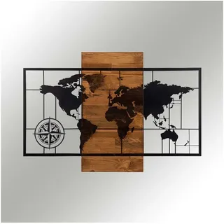 Wallity Wanddekoration 58x85 cm Landkarte Holz/Metall | Schwarz/Braun