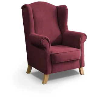 Beautysofa Ohrensessel Leonardo bordeaux , Bordeaux , Textil , 88x118x86 cm , Wohnzimmer, Sessel, Ohrensessel