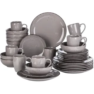 vancasso Tafelservice Set für 8 personen, Navia Geschirrset aus Steingut, 32 teilig Kombiservice mit Speiseteller, Salatteller, Schüsseln und tassen, Vintage Aussehen, Natur Design