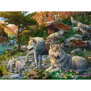 Ravensburger Puzzle 12000719 - Wolfsrudel im Frühlingserwachen