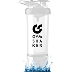 GYMSHAKER Protein Shaker mit Pulverfach 600 + 150 ml - mit Wabenstruktur-Sieb für cremige Shakes - auslaufsicher & BPA frei - Weiß