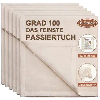 eFond Passiertuch, 6 Stück 50x50cm Käsetuch Feingewebt Dichtegrad 100 Cheesecloth Ungebleichte Reine Baumwolle mulltuch mit Sauber Umgeschlagene Saum, Seihtuch Waschbar und Wiederverwendbar