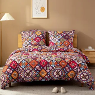 ATsense Bettwäsche 220x240 Baumwolle, Bunt Renforcé Bettwäsche-Sets ÖkoTex Bettbezug 220x240 3teilig, Super Weich, mit Reißverschluss 1X Bettwäsche + 2X Kissenbezug 80x80(Böhmen, Paisley)