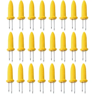 24 Stück Maiskolben Spieße, Edelstahl Maiskolben Halter, Mais Halter, Maiskolbenhalter Rutschfest Gelb Fruit Forks für Mais Hot Dogs Obst Barbecue
