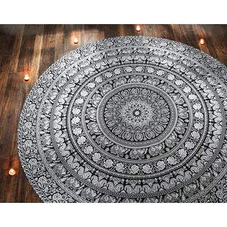 raajsee Indien Strandtuch Rund Mandala Hippie/Groß Indisch Rundes Baumwolle/Boho Runder Yoga Matte Tuch Meditation/Tischdecke Rund aufhänger Decke Picknick Teppich 70 inch (Schwarz-weißer Elefant)