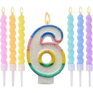 Wxinsheng Geburtstag Zahl Kerzen 6, Regenbogen Geburtstagskerzen Zahlenkuchen Kerzen mit 6 Verlängerungsstäben,Party Dekorationen für Kinder,Jungen Mädchen,Geburtstagsdeko,Party