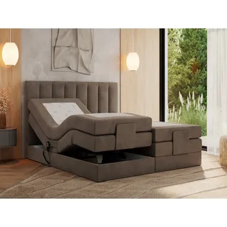 MKS MEBLE Boxspringbett 200x200 elektrisch verstellbar 7-Zonen Taschenfederkern Matratze und Topper Bett 200x200 mit Motor Polsterbett Motorbett - Comforto - Braun Velvet - H4 - Braun