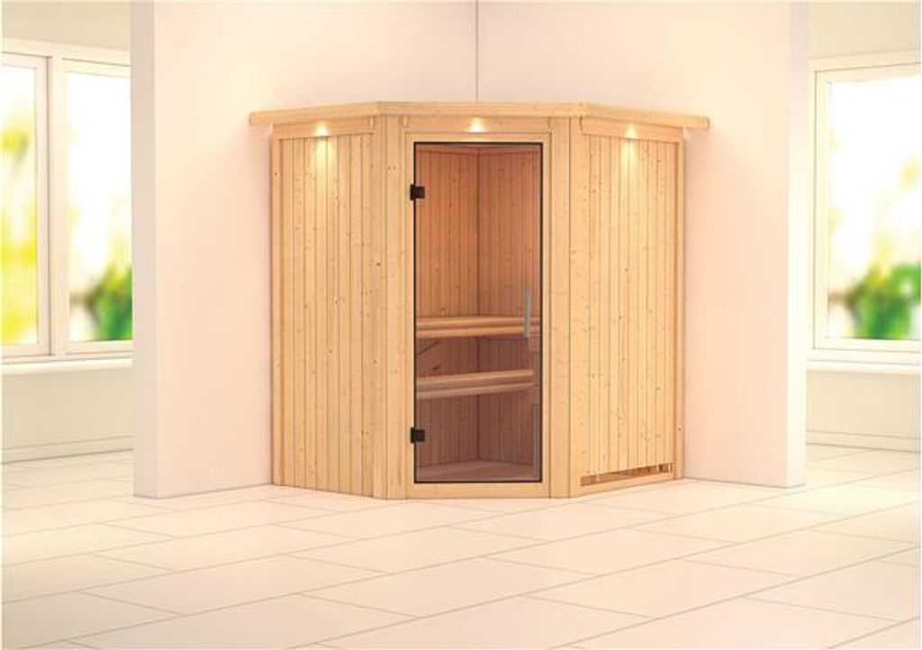 Bild von Sauna Taurin 68mm Dachkranz ohne Saunaofen Klarglastür