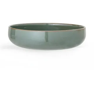 Bloomingville Pixie Servierschale 28,5 cm – Grüne Steingut-Schüssel mit braunem Rand, handgefertigt & glasiert – Große Schale für Salat, Pasta & stilvolles Servieren im dänischen Design