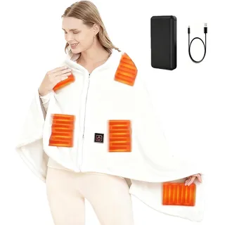 SNZ USB Heizdecke mit 20000mAh Akku, 150 x 80 cm Kabellos Heated Blanket, 3 Temperatursstufen, Flanell Einzelperson Electric Blanket Shawl, Wärmedecke für Büro Mittagspause, Outdoor-Reisen
