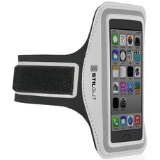StilGut Sportarmband kompatibel mit iPhone SE & 5/5s, Galaxy S4 Mini, LG G2 Mini (4-Zoll-Geräte), Silber