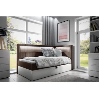 Boxspringbett Gästebett Kinderbett FABIAN Nr.3 100x200cm Weiss-Braun Seite Rechts - Weiß, Braun