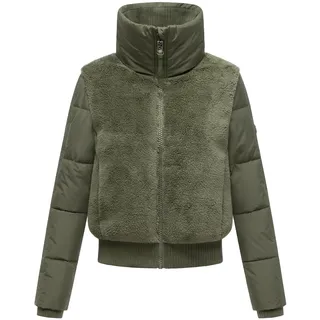 Plüschjacke NAVAHOO "Fleecejacke Teddyzone 14", Damen, Gr. XXL, grün (olive leaf), Obermaterial: 100% Polyester PES.  Obermaterial: 100% Polyester PES. Futter: 100% Polyester PES. 100% Polyester PES., weit hüftlang, hoch geschlossener Ausschnitt, Ärmel ohne Ärmelschlitz Bündchen, Jacken Plüschjacke, Teddy-Fleece Jacke mit hohem Kragen
