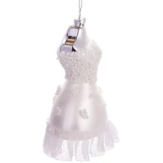 BRUBAKER Brautkleid Weiß - Handbemalte Weihnachtskugel aus Glas | Mundgeblasener Christbaumschmuck Figuren lustig Deko Anhänger Baumkugel - 12 cm