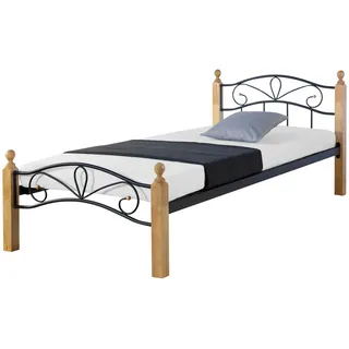Homestyle4u Metallbett 90x200 Bettgestell Mit Lattenrost Schwarz Natur
