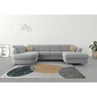 sit&more Wohnlandschaft "Apulia U-Form", wahlweise Bettfunktion, Bettkasten und Kopf- und Armteilverstellung, hellgrau