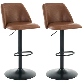 colamy Barhocker 2er Set, Höhenverstellbarer Barstool, 360° Drehbarer Barstuhl mit Lehne, Leder Kücheninsel Barstühle mit Fußstütze, Rutschfestes Metallfuß, Geeignet für Küche, Bar, Esszimmer, Braun