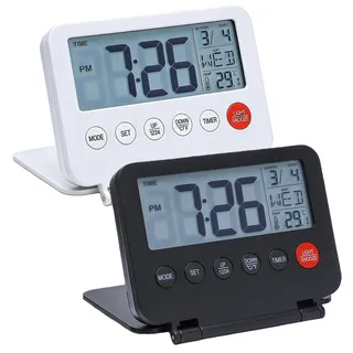 Digitaler Reisewecker: LCD Digitaler Alarmwecker, Multifunktion Mini Wecker mit Kalender, Temperaturanzeige, Schlummerfunktion, Digitaler Tischuhr, für Zuhause und Reisen (Keine Batterien Enthalten)