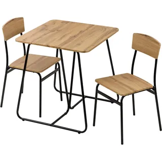 Baroni Home Esstisch-Set mit 2 Stühlen, modernes Design, leicht, für drinnen und draußen, für Esszimmer, Restaurant, MDF und Stahl, einfache Montage, Schwarz mit Eicheneffekt