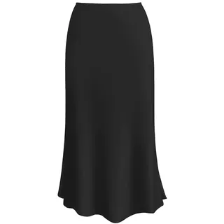 Damenrock mit Leopardenmuster, Midi, lang, Seidensatin, hohe Taille, elastische Röcke, Schwarz, Mittel