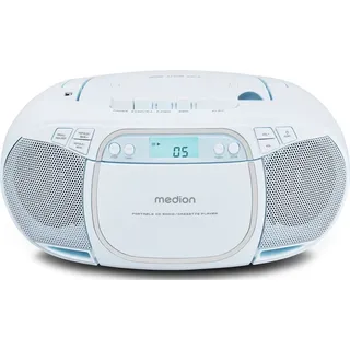 Medion E66476 Stereo Sound System (Boombox, CD-Player, MP3, Kassette, tragbarer Kassettenspieler für Kinder, UKW Radio, AUX, Kopfhörer, Netz & Batterie) blau - Blau