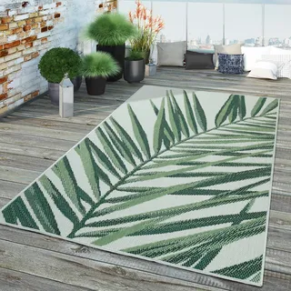 TT Home In-& Outdoor Teppich Wetterfest Balkon Küche Wohnzimmer Palmen Muster Modern Größe 120 cm Rund - Grün