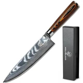 Wolfblood Damastmesser Küchenmesser XL (32cm) TÜV geprüfter 62 HRC Damaststahl aus 67 Lagen I Damast-Küchenmesser Chefmesser Kochmesser mit Holzgriff Geschenkbox und Klingenschutz