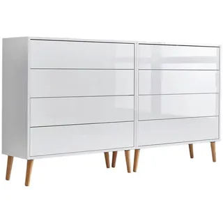 Mid.you Sideboard , Weiß, Weiß Hochglanz , Holzwerkstoff , 8 Schublade(n) Schubladen , 158x86x33 cm , Kleinmöbel, Kommoden, Sideboards