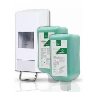 Blanc HYGIENIC Softflaschenspender-Set Weiß-Grau + 2 × 2 Liter Titan Basis | Softflaschenspender mit einstellbarer Dosierung und 2 × 2 Liter Titan Basis Handreinigungspaste; 4 Liter Gesamtinhalt